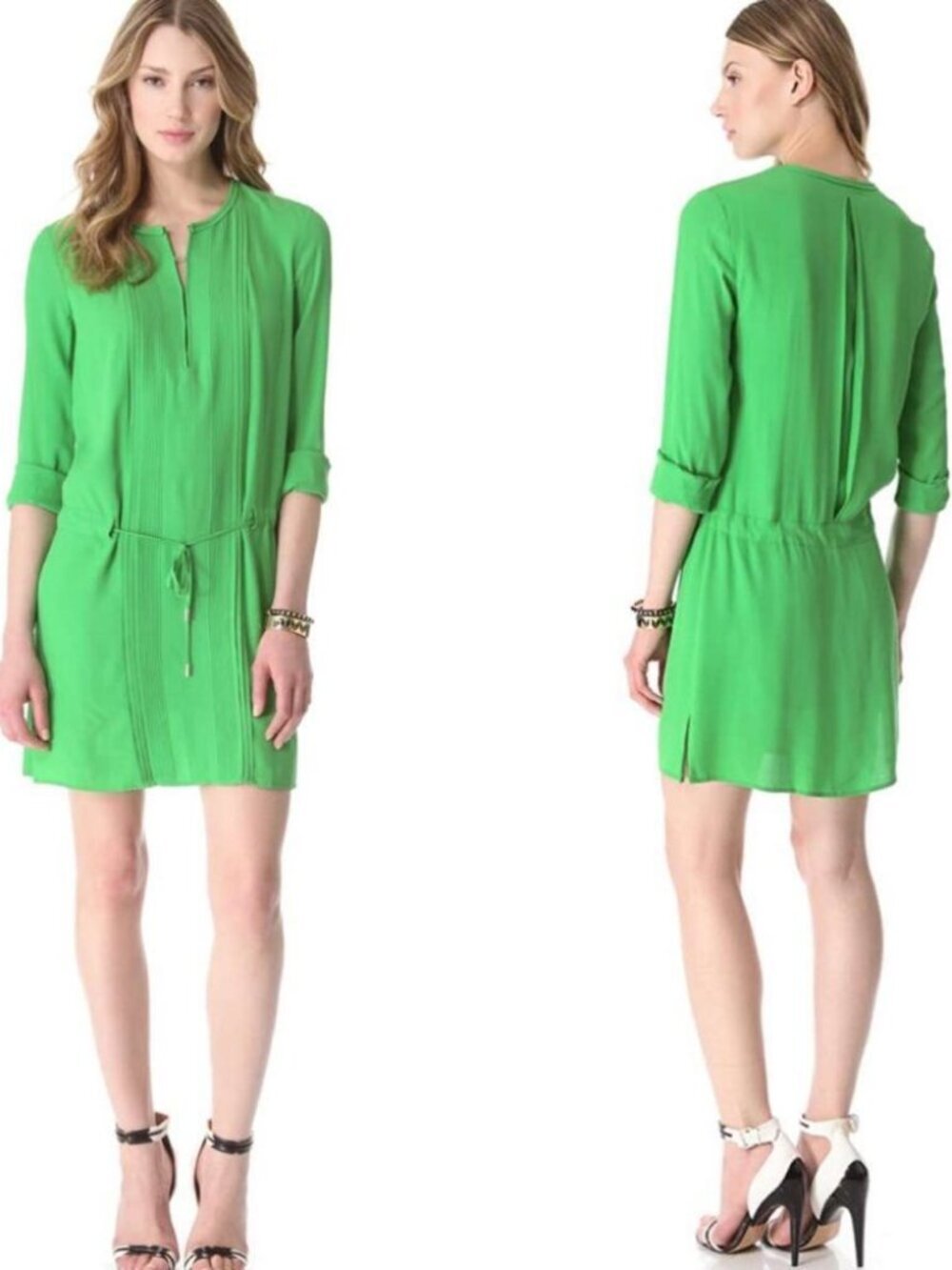 Diane Von Furstenberg Leonie Pleated Drawstring Waist Tunic Dress Size 4